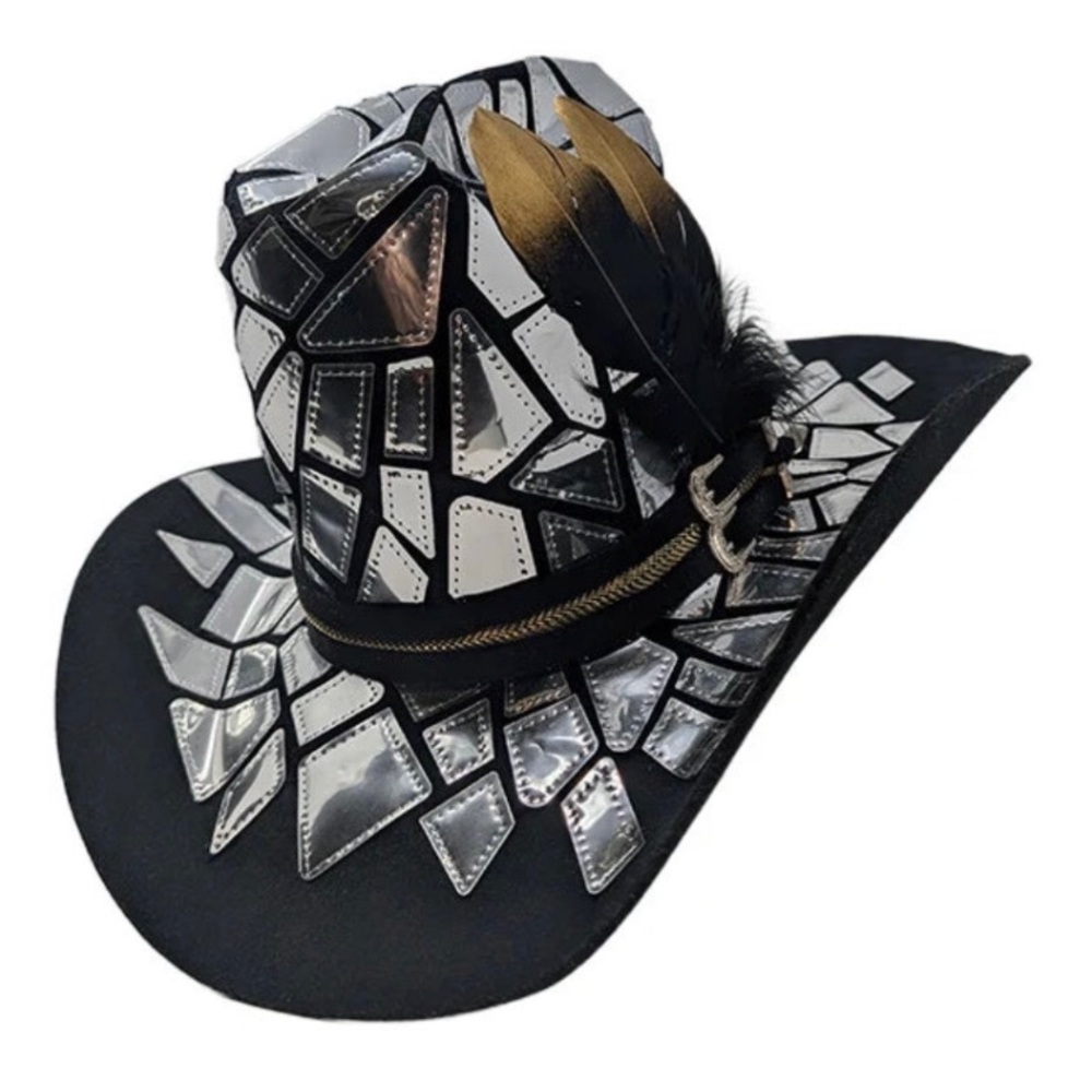 Fruition Custom Made Stylish Silver Mosaic Mirror Cowboy Hat